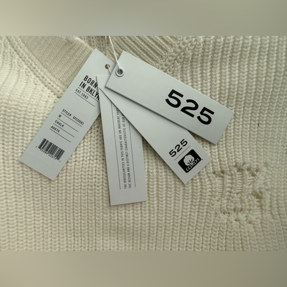 525 America 100% Cotton Distressed White Sweater Size Medium - Picture 5 of 8